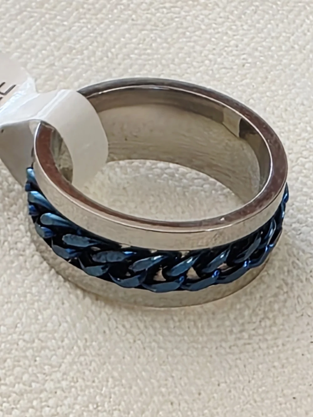 Men's Blue Braided Inlay Band Ring Modern Men’s Titanium Style Size 7